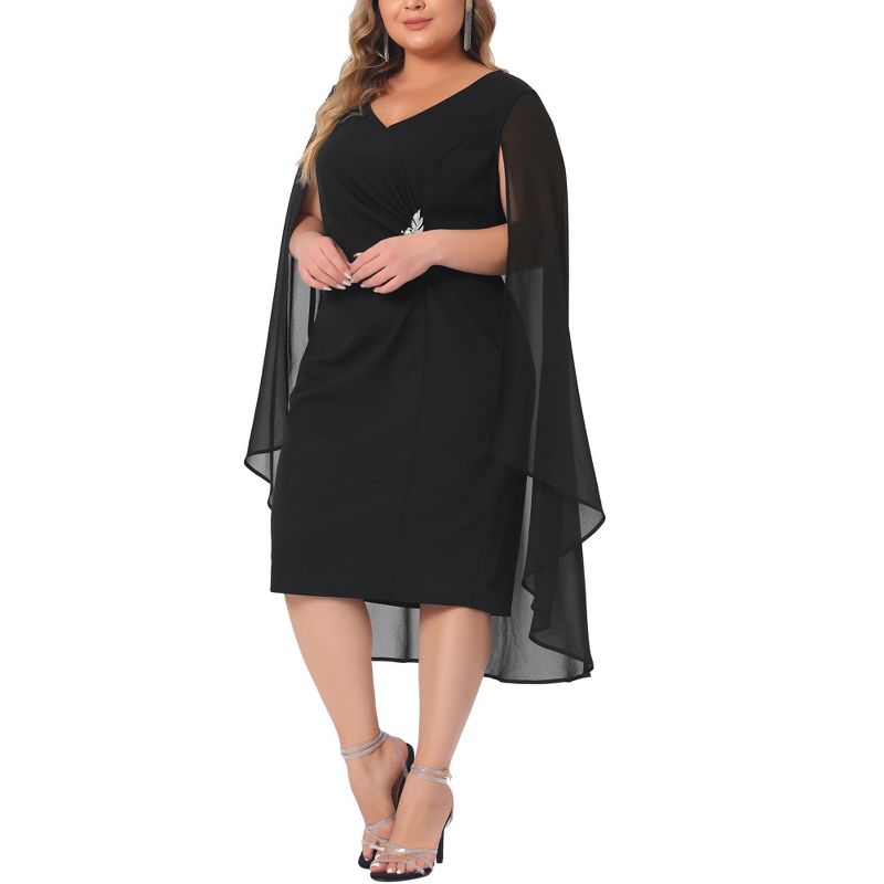 Agnes Orinda Women's Plus Size V Neck Ruched Wedding Wear to Work Bodycon Dresses, 2 of 5