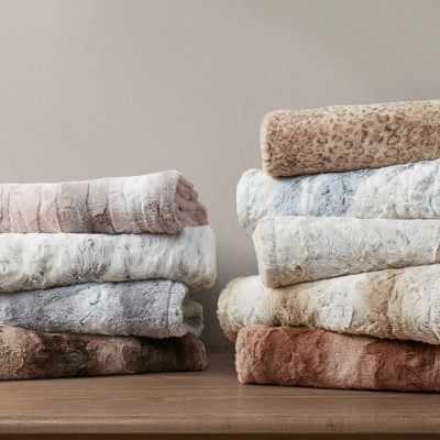 Luxurious Oversized Natural Marble Heated Faux Fur Throw