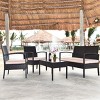 Costway 4PCS Patio Rattan Conversation Furniture Set Cushioned Seat Glass Table - 3 of 4