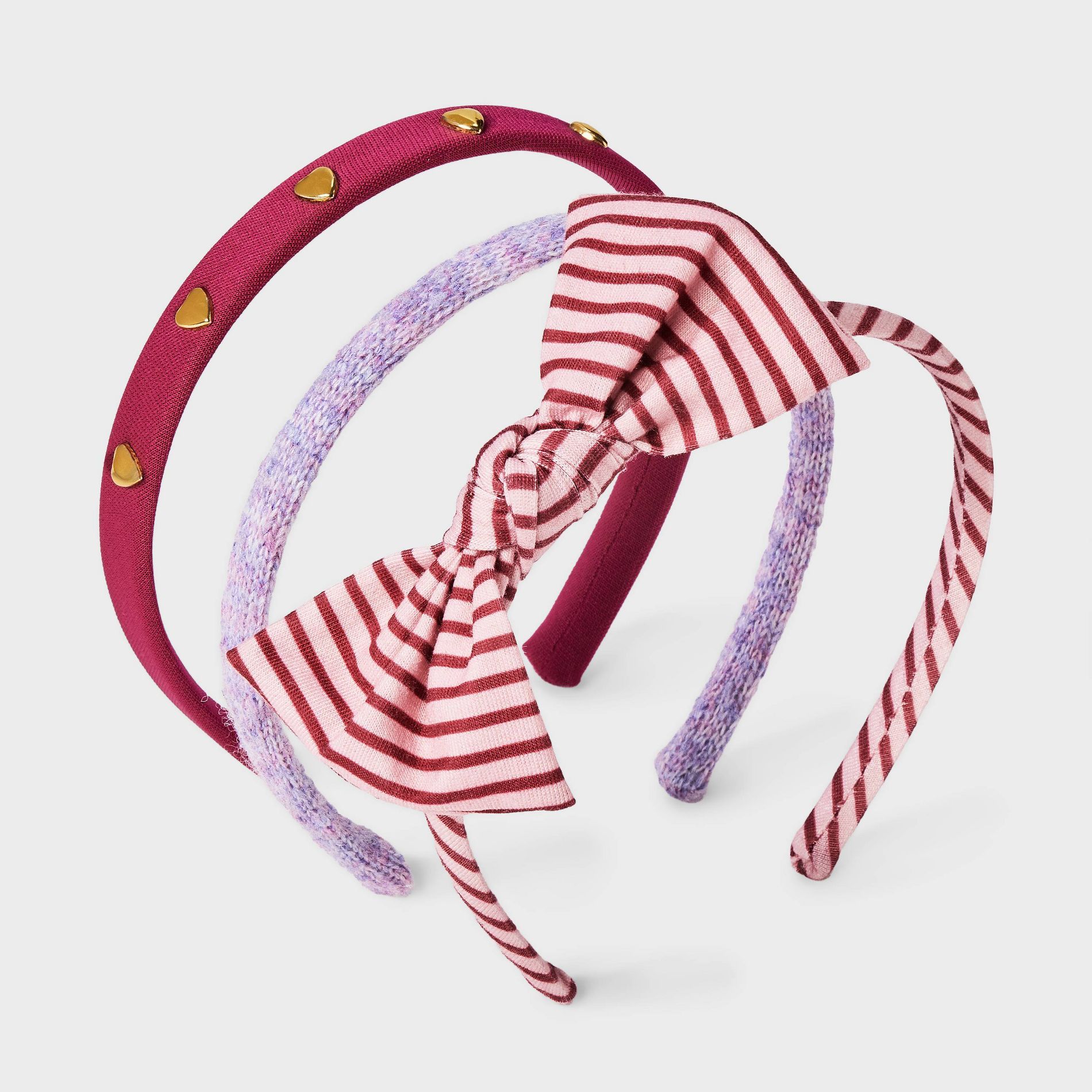 Girls' 3pk Bow Headband Set - Cat & Jack™ Pink/Purple/Maroon