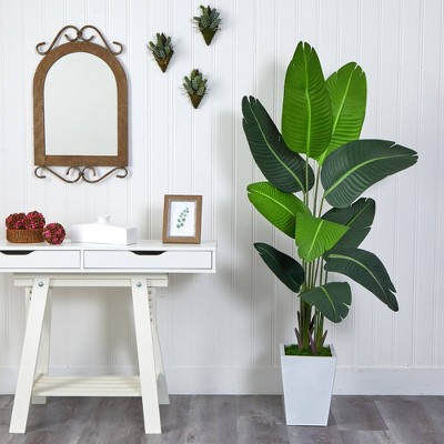 Lifelike Variegated Palm 61" Artificial Tree in White Planter