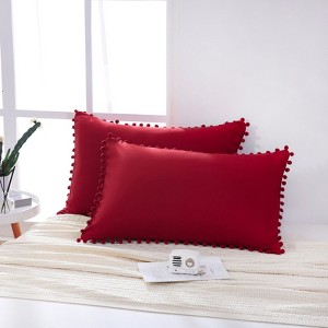 Pom-Pom Fringe Pillowcases & Body Pillow Cover – Soft Decorative Bedding Shams with Deep Pocket, Queen/King/Body Options - 1 of 4