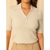 Hobemty Women's Flap Collar V Neck Short Sleeve Fitted Ribbed Knit Blouse - 4 of 4