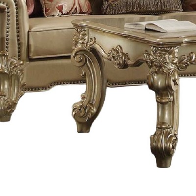 Vendome Grandeur 89'' Bone Faux Leather Tufted Sofa with Gold Patina