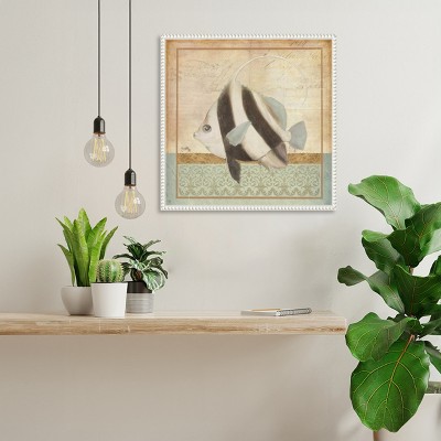 Vintage Nautical Fish Canvas Art with Beaded Frame