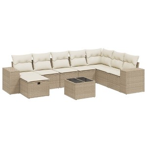 vidaXL Garden Sofa Set Beige Poly Rattan, Tempered Glass, Steel Large - 1 of 4