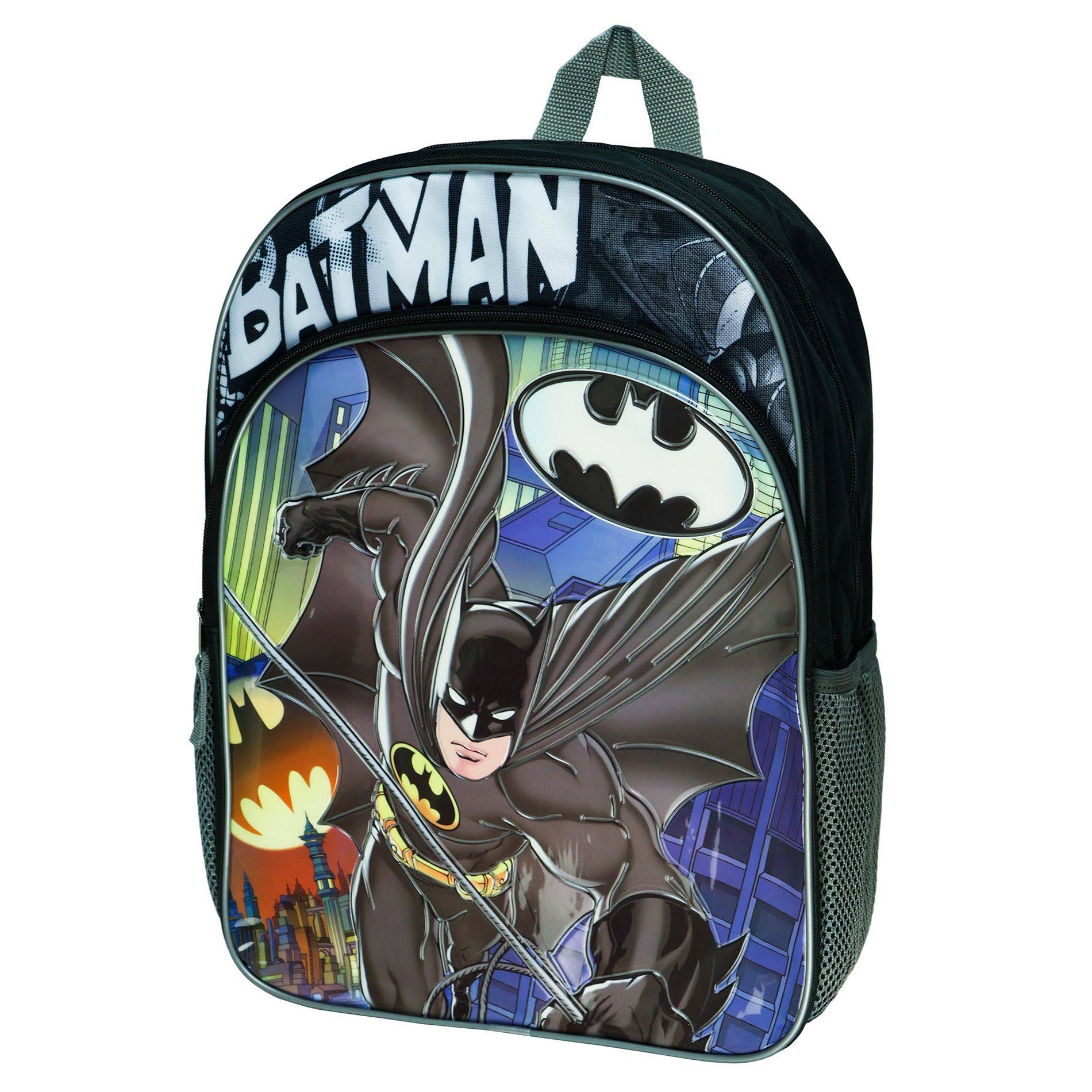 DC Comics Batman Backpack Gotham City 16" Bookbag with Adjustable Shoulder Straps Multicolor