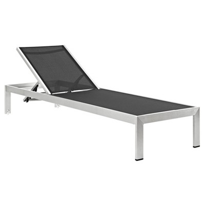 Shore Outdoor Patio Aluminum Chaise in Silver Black - Modway