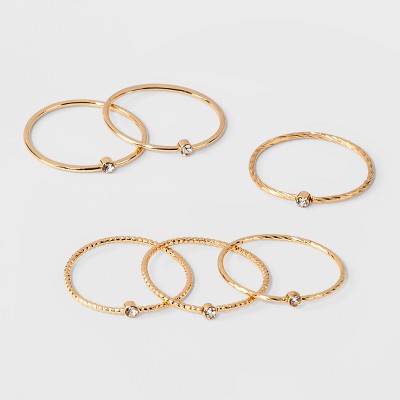 Clear Stone Set of Six Rings - A New Day™ Gold/Clear