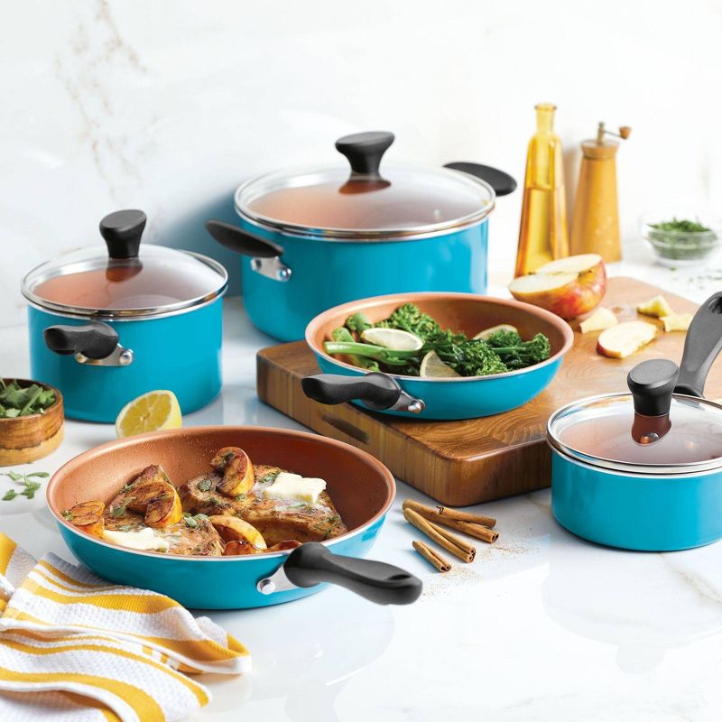 Farberware Reliance Pro 14pc Copper Ceramic Nonstick Cookware Set with Prestige Tools Aqua, 3 of 16
