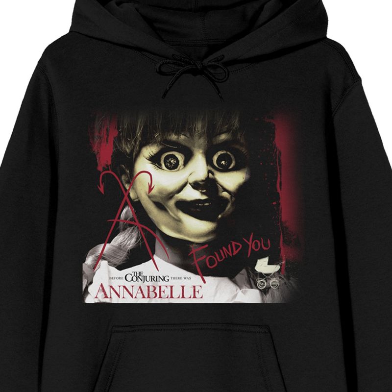 Annabelle Found You Face Art Long Sleeve Women's Black Hooded Sweatshirt, 2 of 4