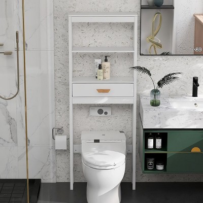 NicBex Over The Toilet Storage Cabinet with 2 Adjustable Shelves&1 Drawer,Matte White Finish Toilet Cabinet for Bathroom,Space-Saving Organizer