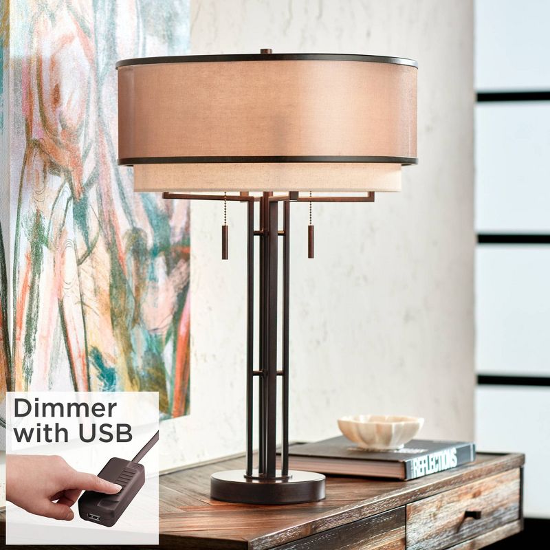 Possini Euro Design Andes Industrial Table Lamp 27 1/2" Tall Oil Rubbed Bronze USB Charging Port Double Shade for Bedroom Living Room Nightstand Home, 2 of 9