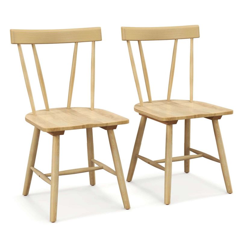 Costway Dining Chairs Set of 2 Windsor Chairs Wood Armless Chairs with Solid Rubber Wood Black/White/Natural, 1 of 11