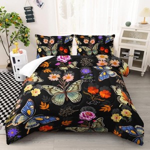 Hachikiko Black Floral & Colorful Butterfly Comforter Set - All Season Bedding with 2 Pillowcases - 1 of 4
