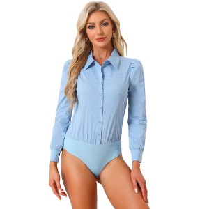 INSPIRE CHIC Women's Collared Business Casual Button Down Long Sleeves Bodysuit Leotard Shirt - 1 of 4