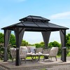 Patio Double Roof Permanent Hardtop Gazebo Pergola with Curtains - 2 of 4