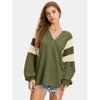 EXLURA Women's Oversized V Neck Henley Shirt Patchwork Color Block Sweatshirt Long Sleeve Button Pullover Tunic Tops - 3 of 4