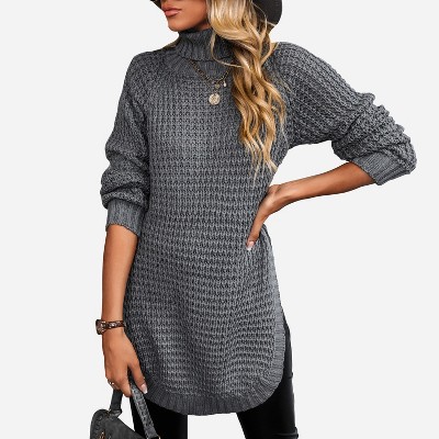 Women's Turtleneck Textured Longline Sweater - Cupshe : Target