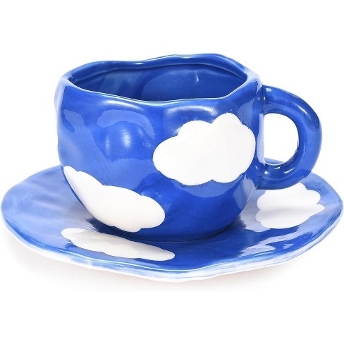 KITCHTIC 10 Oz Japanese Hand Painted Coffee Cup with Saucer - Blue - image 1 of 4