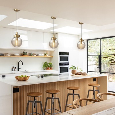 CityFurn 1-Light Modern Ribbed Glass Globe Kitchen Island Pendant Light