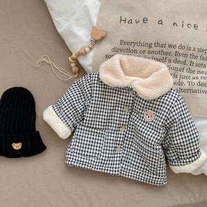 MyKids-USA Baby Plaid Graphic Single Breasted Design Thickened Warm Winter Cotton Coat - 1 of 4