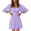 EXLURA Women's Lantern Sleeve Tie Back Summer Dress Ruffled Off Shoulder A-Line Vintage Mini Dress - 2 of 4