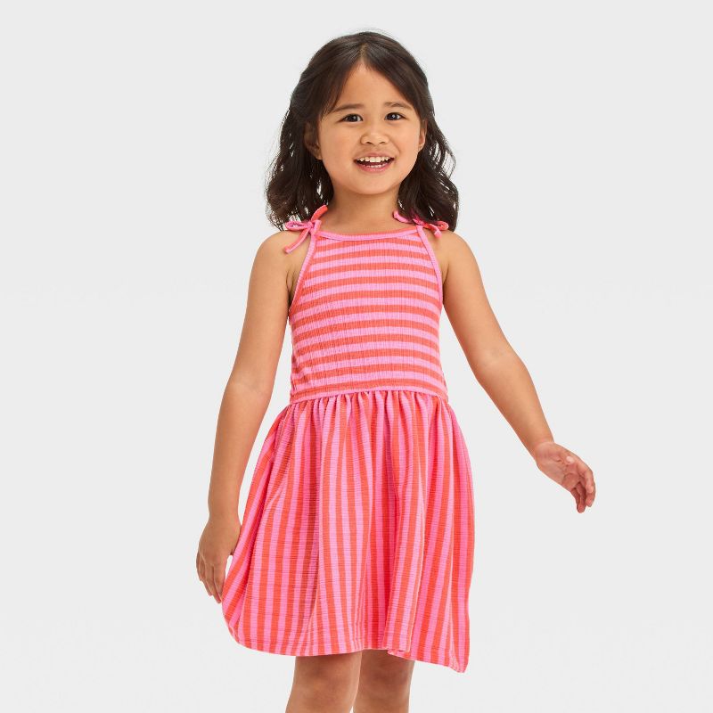 Toddler Girls' Striped Dress - Cat & Jack™ Coral Pink, 1 of 5