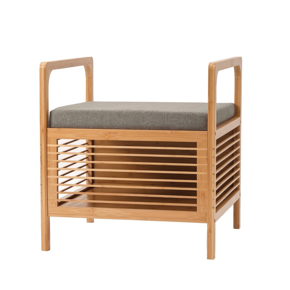 Photos - Pouffe / Bench Square Cambridge Bamboo Storage Shoe Bench Natural - Proman Products