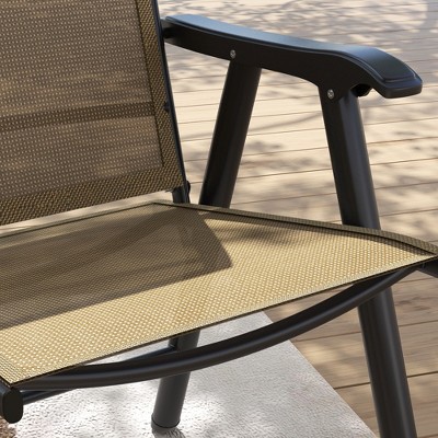 Light Brown Folding Outdoor Dining Chairs with Cushions