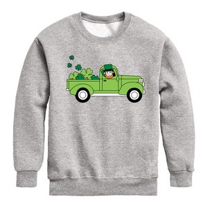 Boys' - Instant Message - St. Patrick's Day Leprechaun Truck Delivering Luck Graphic Long Sleeve Fleece Sweatshirt - 1 of 4