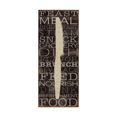 Cream Polka Dot Knife on Black Canvas Kitchen Art 24'' x 10''