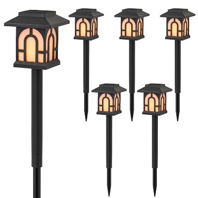 C Cattleya Black Solar Flickering Flame LED Outdoor Path Lights for Landscape,Walkway and Garden