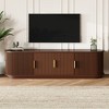 LOVSON Rustic-style wooden TV cabinet with sliding louvered doors and storage compartments, accommodates TVs up to 75 inches, walnut - 2 of 4