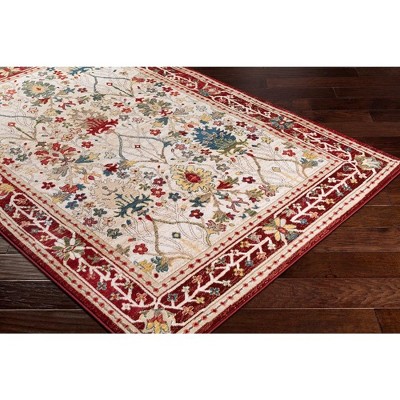 Aaden 5' x 7' Red and Cream Hand-Knotted Synthetic Rug