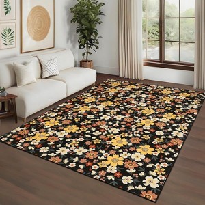 Acekool Washable Rug, Farmhouse Floral Design, Non-Slip, Low Pile, Soft & Foldable for Living Room, Bedroom - 1 of 4
