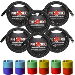 Pig Hog 8mm XLR Microphone Cable Male to Female 10 Ft with Zoom XLR-6c Color ID Rings for Microphone Cables - 6 Units - 1 of 4