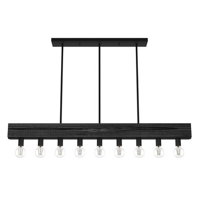 Hunter Fan Donelson Iron and Dark Ash 9 Light Linear Kitchen Island Chandelier Ceiling Light Fixture Natural Black