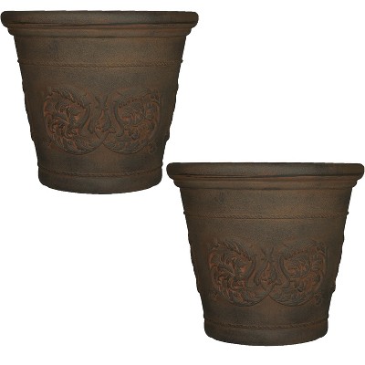 Sunnydaze Indoor/Outdoor Patio, Garden, or Porch Weather-Resistant Double-Walled Arabella Flower Pot Planter - 20" - Sable Finish - 2pk