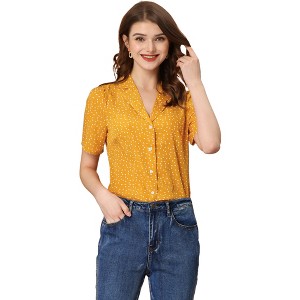 Allegra K Women's Heart-Shaped Polka Dots V Neck Short Sleeve Button Down Vintage Blouse - 1 of 4