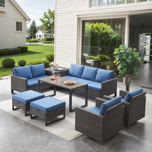 Belord 8PCS Outdoor Patio Furniture Set, All Weather Outdoor Sectional Set with Storage Box, L-Shape Sectional Sofa, Swivel Patio Chair, Coffee Table - 1 of 4