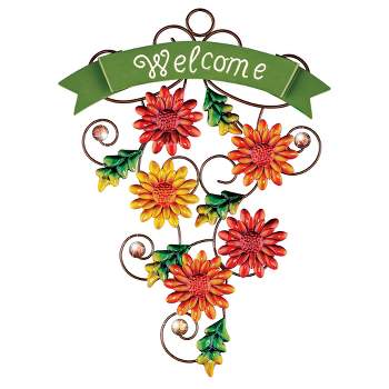 Collections Etc Hand-Painted Fall Mums Welcome Door Décor 13.25" x 1.5" x 17.5"