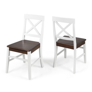 Set of 2 Roshan Farmhouse Acacia Dining Chair Walnut/White- Christopher Knight Home, Brown/White