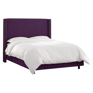 Skyline Nail Button Wingback Bed - King - Skyline Furniture , Velvet Aubergine