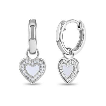 Girl's CZ Heart Dangle Huggie Hoop Sterling Silver Earrings - In Season Jewelry