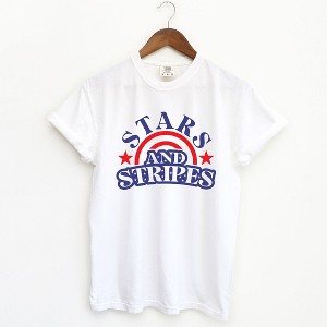 Simply Sage Market Women's Stars and Stripes Arched Short Sleeve Garment Dyed Tee - 1 of 4