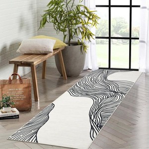 Area Rug 9x12, Washable Rug, Indoor Lines Printed Rugs, Soft Faux Wool Floor Cover, Foldable Thin Low Pile Non-Slip Carpet for Living Room Bedroom - 1 of 4