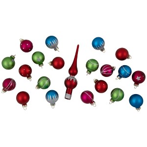 Northlight Set of 20 Glass Christmas Decorations and Tree Topper 1.25" (35mm) - 1 of 4