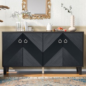 Light Luxury Cabinet, Storage Cabinet With Adorned With Geometric Patterns, Accent Cabinet With 4 Doors-Cuddlewood - 1 of 4