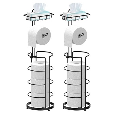 SEVOBAL 2pc 3-in-1 Bathroom Organizer Toilet Paper Holder with Storage Free Standing Holds 4 Rolls Easy Assembly Bathroom, Black, 16.77"*7.61"*4.88"